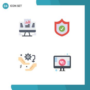Modern Set of 4 Flat Icons Pictograph of report hand computer security configuration Editable Vector Design Elements