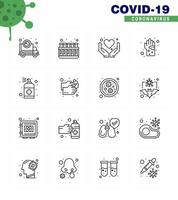 Coronavirus Precaution Tips icon for healthcare guidelines presentation 16 Line icon pack such as hygiene germ lab dirty health care viral coronavirus 2019nov disease Vector Design Elements