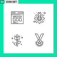 paquete de 4 iconos de estilo de línea establece símbolos de esquema para imprimir signos creativos aislados en fondo blanco 4 conjunto de iconos vector