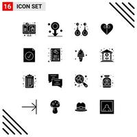 16 Thematic Vector Solid Glyphs and Editable Symbols of document ribbon earring gift valuable Editable Vector Design Elements