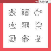 Pictogram Set of 9 Simple Outlines of football paper avatar origami done Editable Vector Design Elements