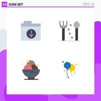 Editable Vector Line Pack of 4 Simple Flat Icons of download party cutlery birthday balloons Editable Vector Design Elements