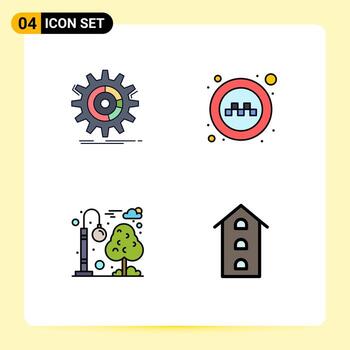 Mobile Interface Filledline Flat Color Set of 4 Pictograms of setting street light process service park Editable Vector Design Elements