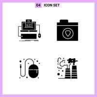 4 Icons in Solid Style Glyph Symbols on White Background Creative Vector Signs for Web mobile and Print