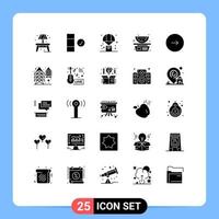 Modern Set of 25 Solid Glyphs Pictograph of multimedia control logistic watermelon fruits Editable Vector Design Elements