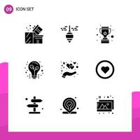 9 Universal Solid Glyphs Set for Web and Mobile Applications care light bulb tool light reward Editable Vector Design Elements