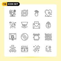 16 iconos creativos para el diseño moderno de sitios web y aplicaciones móviles receptivas 16 símbolos de contorno signos sobre fondo blanco paquete de 16 iconos vector