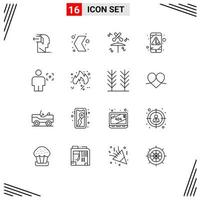 16 User Interface Outline Pack of modern Signs and Symbols of avatar mobile multimedia error multimedia Editable Vector Design Elements