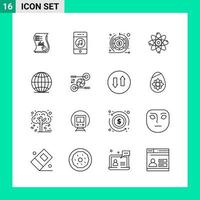 Pack of 16 Line Style Icon Set Outline Symbols for print Creative Signs Isolated on White Background 16 Icon Set vector