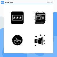 Modern 4 solid style icons Glyph Symbols for general use Creative Solid Icon Sign Isolated on White Background 4 Icons Pack vector