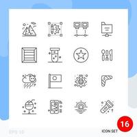 Set of 16 Commercial Outlines pack for server files printer pc devices Editable Vector Design Elements