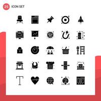 25 Universal Solid Glyph Signs Symbols of online travel music startup spaceship Editable Vector Design Elements