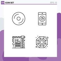 Pictogram Set of 4 Simple Filledline Flat Colors of cd building media mobile hook Editable Vector Design Elements