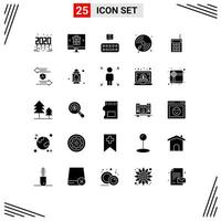 Universal Icon Symbols Group of 25 Modern Solid Glyphs of hardware play keyboard player cd Editable Vector Design Elements