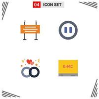 4 Thematic Vector Flat Icons and Editable Symbols of construction banner ring under construction barrier pause board Editable Vector Design Elements