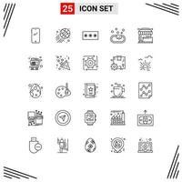 Pack of 25 Modern Lines Signs and Symbols for Web Print Media such as sale washroom code clean pin Editable Vector Design Elements