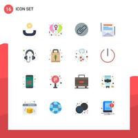 Pictogram Set of 16 Simple Flat Colors of headphone computer attach audio email newsletter Editable Pack of Creative Vector Design Elements