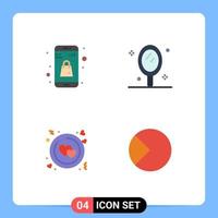 Group of 4 Modern Flat Icons Set for bag love online app mirror valentine Editable Vector Design Elements