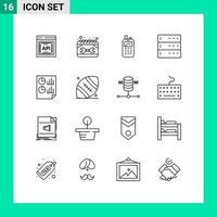 16 User Interface Outline Pack of modern Signs and Symbols of analytics devices spanner data wireless Editable Vector Design Elements