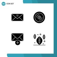 Editable Vector Line Pack of 4 Simple Solid Glyphs of envelope mail message heart new Editable Vector Design Elements