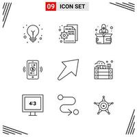 9 iconos estilo de línea cuadrícula basada en símbolos de contorno creativo para el diseño de sitios web signos de icono de línea simple aislados en fondo blanco 9 conjunto de iconos vector