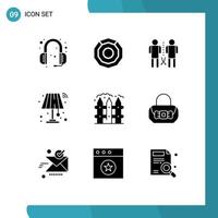 Modern Set of 9 Solid Glyphs and symbols such as farm light family lamp shared Editable Vector Design Elements