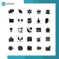 Vector Pack of 25 Glyph Symbols Solid Style Icon Set on White Background for Web and Mobile