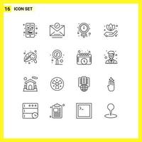 Set of 16 Vector Outlines on Grid for research leaf clock green watch Editable Vector Design Elements