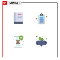 4 Universal Flat Icon Signs Symbols of book test help document insurance Editable Vector Design Elements