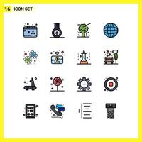 16 Thematic Vector Flat Color Filled Lines and Editable Symbols of settings gear canada multimedia media Editable Creative Vector Design Elements