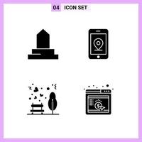 4 Icons in Solid Style Glyph Symbols on White Background Creative Vector Signs for Web mobile and Print