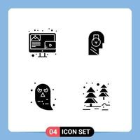 Pack of 4 creative Solid Glyphs of blog character screen message ghost Editable Vector Design Elements