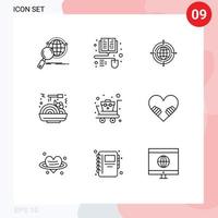 User Interface Pack of 9 Basic Outlines of medical cart first aid globe fast chinese food Editable Vector Design Elements