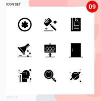 Universal Icon Symbols Group of 9 Modern Solid Glyphs of board sample flask education lab glassware chemical flask Editable Vector Design Elements