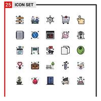 Group of 25 Modern Filled line Flat Colors Set for finger delete working checkout games Editable Vector Design Elements
