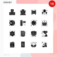 Solid Glyph Pack of 16 Universal Symbols of global investment play global party Editable Vector Design Elements