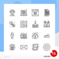 Modern Pack of 16 Icons Line Outline Symbols isolated on White Backgound for Website designing vector