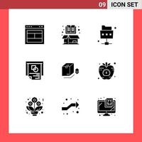 Universal Icon Symbols Group of 9 Modern Solid Glyphs of box presentation item layout folder Editable Vector Design Elements