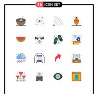 16 Universal Flat Color Signs Symbols of shoes video bobber speaker watermelon Editable Pack of Creative Vector Design Elements