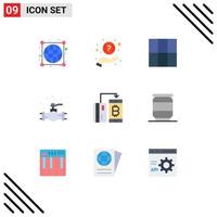 9 Universal Flat Color Signs Symbols of money currency grid cashless plumbing Editable Vector Design Elements