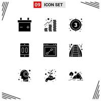 Pictogram Set of 9 Simple Solid Glyphs of website browser start pause devices Editable Vector Design Elements