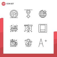 Modern Set of 9 Outlines and symbols such as graph table globe school education Editable Vector Design Elements