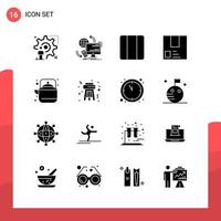 paquete de 16 iconos de glifos universales para medios impresos sobre fondo blanco vector