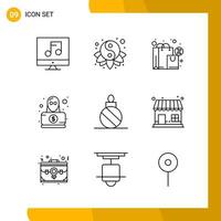 9 Icon Set Line Style Icon Pack Outline Symbols isolated on White Backgound for Responsive Website Designing vector