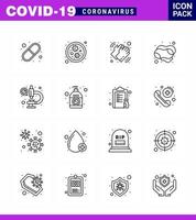 Paquete de iconos de coronavirus covid19 de 16 líneas, como jabón de manos de laboratorio, limpieza de jabón médico, coronavirus viral 2019nov, elementos de diseño de vectores de enfermedades