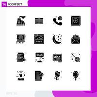 Set of 16 Commercial Solid Glyphs pack for presentation heart call product box Editable Vector Design Elements