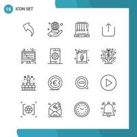 Vector Pack of 16 Outline Symbols Line Style Icon Set on White Background for Web and Mobile