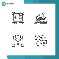 Mobile Interface Line Set of 4 Pictograms of book growth growth coin gear Editable Vector Design Elements