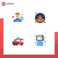 User Interface Pack of 4 Basic Flat Icons of accept alarm office nature fire Editable Vector Design Elements