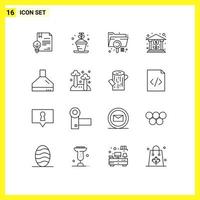 Pictogram Set of 16 Simple Outlines of growth finance pot bank extension Editable Vector Design Elements